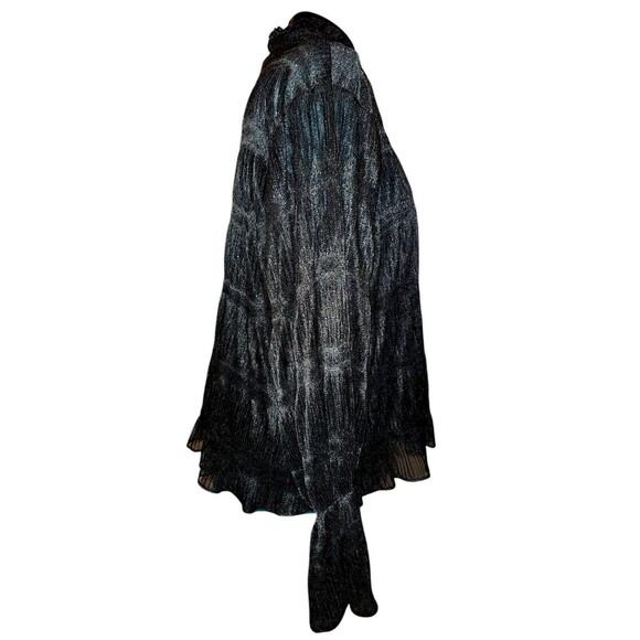 EXPRESS • Women’s Black Metallic Semi Sheer Mesh Ruffle Mock Neck Blouse Size XL - Picture 4 of 6